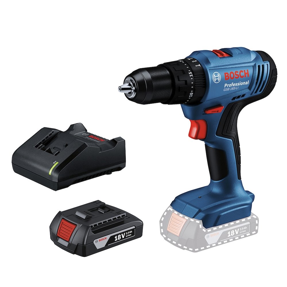 Furadeira e Parafusadeira com Impacto Bosch GSB183LI - 1 Bateria 18V, Carregador, Maleta, Bivolt