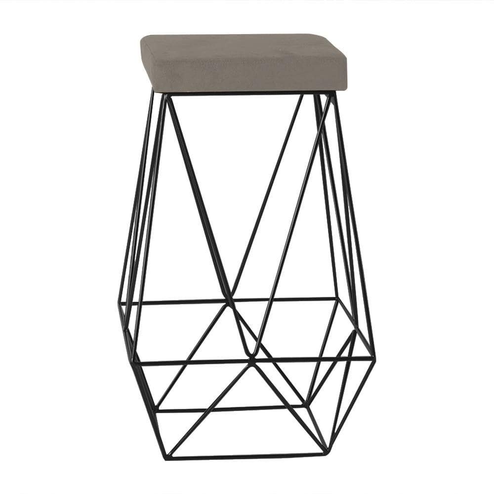 Banqueta Decorativa Kathy Base Preta Veludo Cinza G41 - Gran Belo
