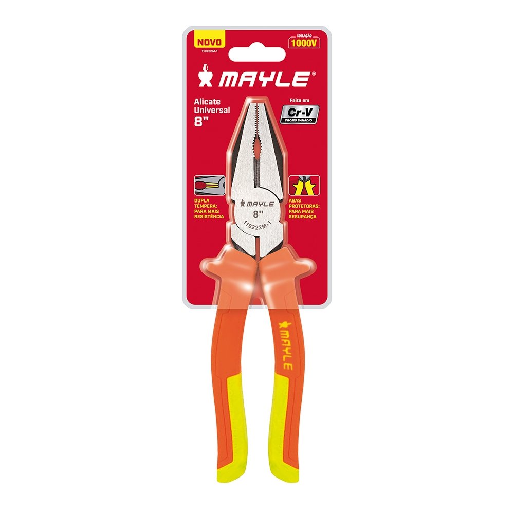 Alicate Universal Mayle Isolado com Cabo Emborrachado 8"