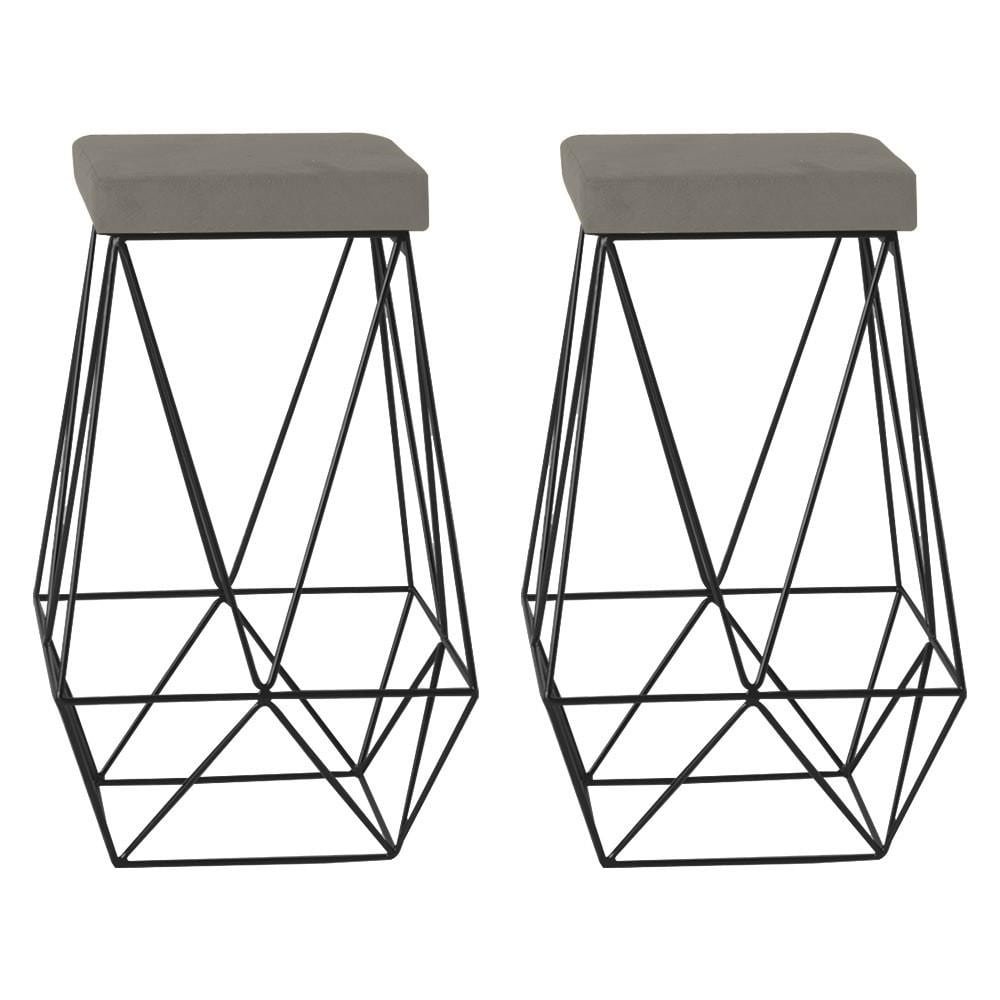 Kit 2 Banqueta Decorativa Kathy Base Preta Veludo Cinza G41 - Gran Belo