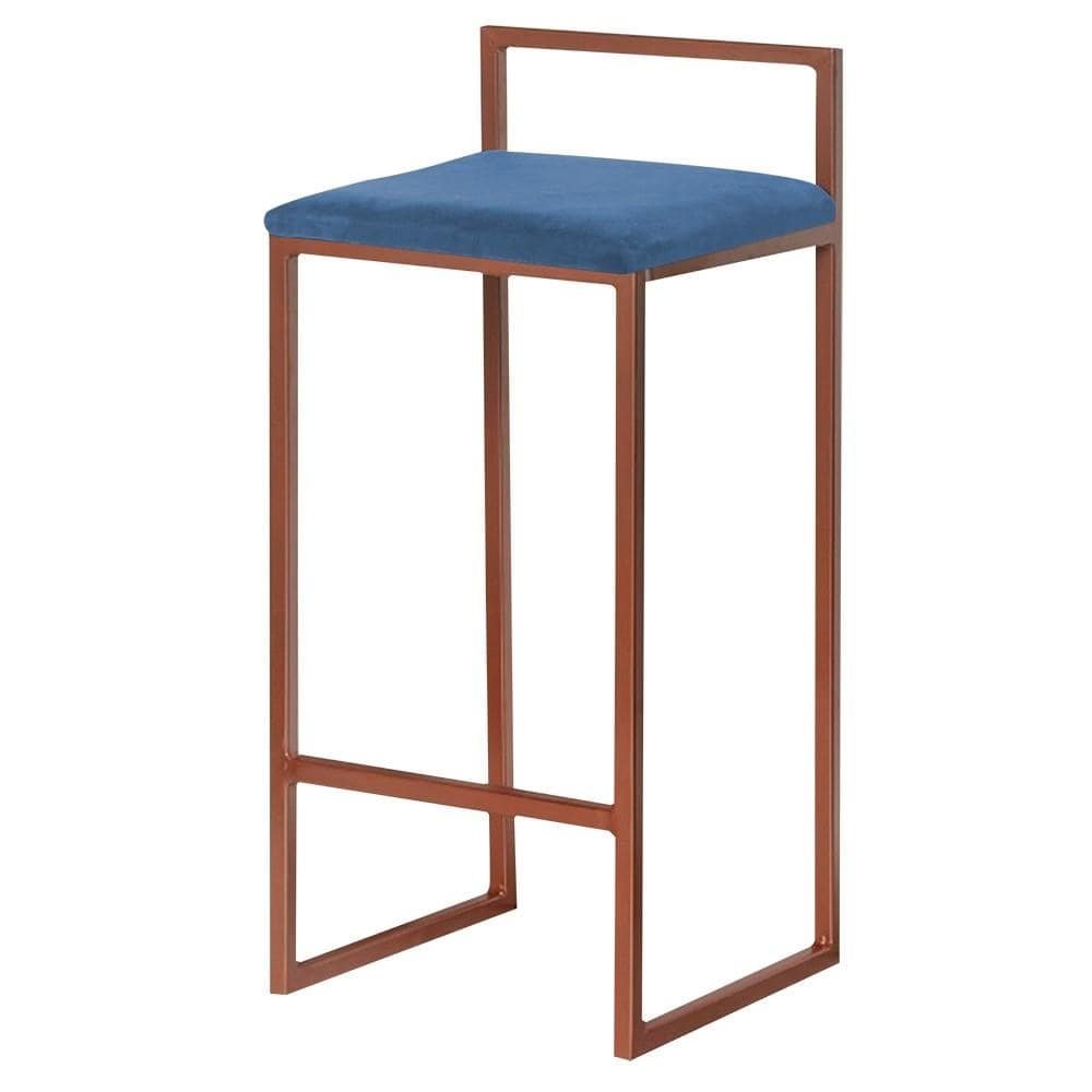 Banqueta Decorativa Jasmine Base Bronze Suede Azul Marinho G41 - Gran Belo