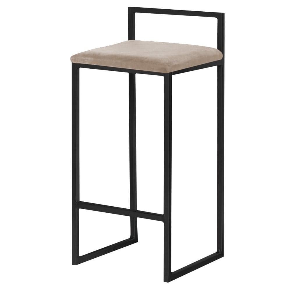 Banqueta Decorativa Jasmine Base Preto Suede Cappuccino G41 - Gran Belo