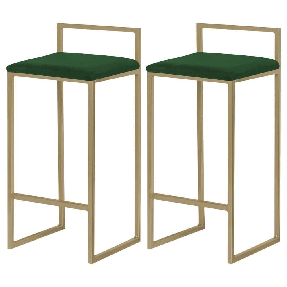 Kit 2 Banquetas Decorativa Jasmine Base Gold Suede Verde G41 - Gran Belo