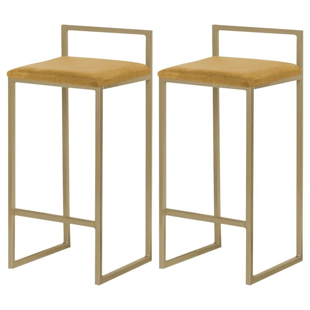 Kit 2 Banquetas Decorativa Jasmine Base Gold Suede Mostarda G41 - Gran Belo