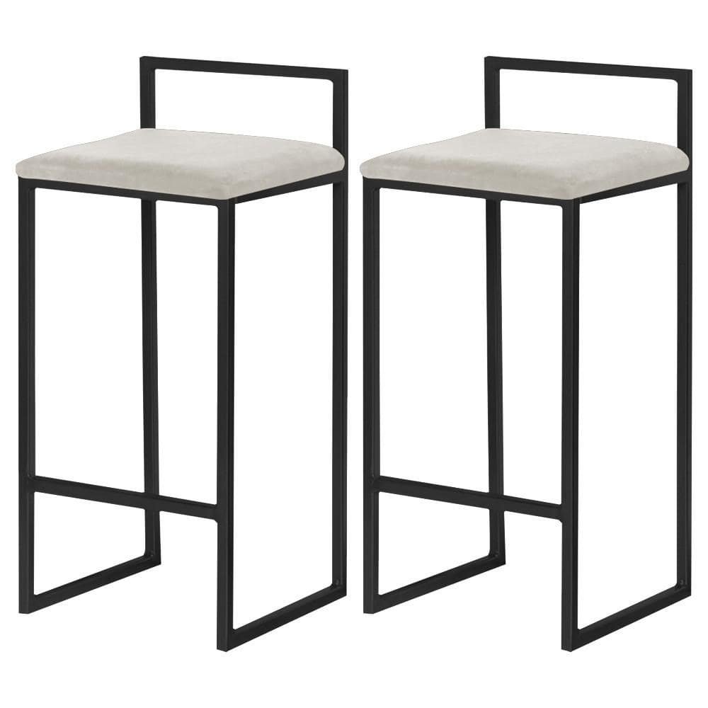Kit 2 Banquetas Decorativa Jasmine Base Preto Suede Bege G41 - Gran Belo