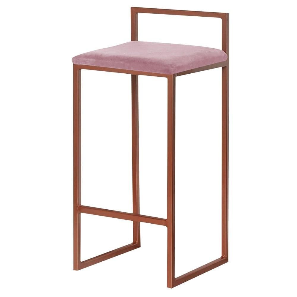 Banqueta Decorativa Selena Base Bronze Veludo Rosê G41 - Gran Belo