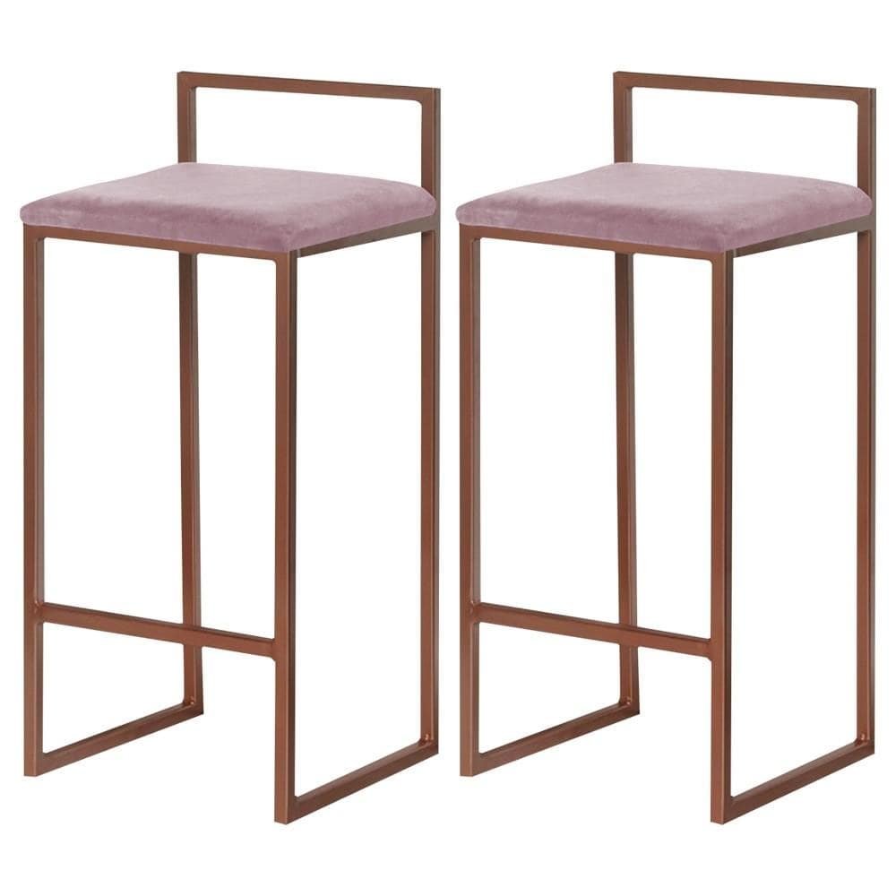 Kit 2 Banqueta Decorativa Selena Base Bronze Veludo Rose G41 - Gran Belo
