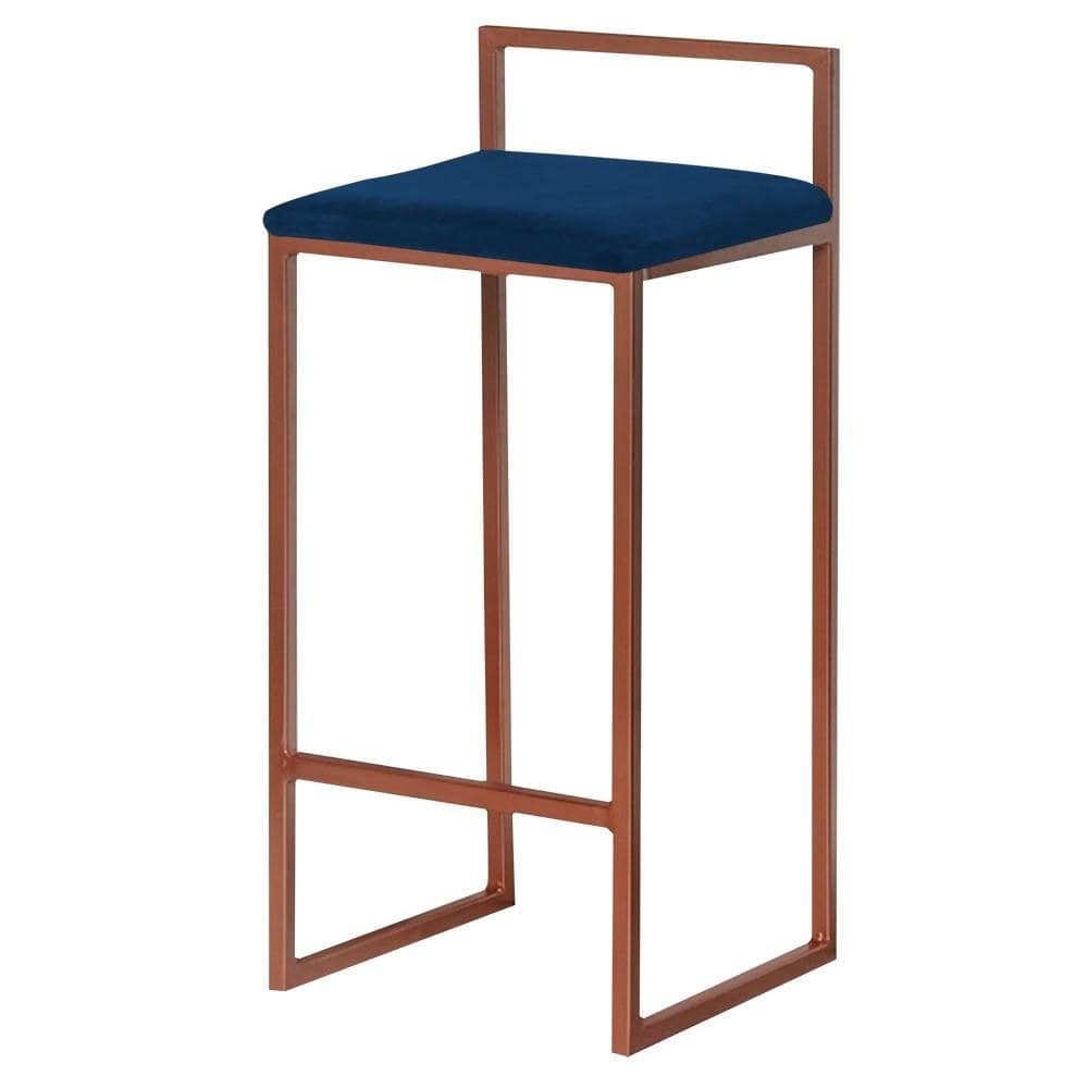 Banqueta Decorativa Selena Base Bronze Veludo Azul G41 - Gran Belo