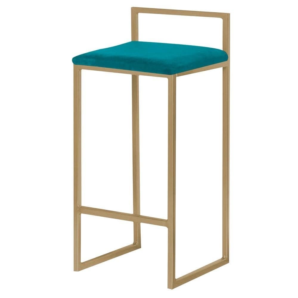 Banqueta Decorativa Selena Base Gold Suede Azul Claro G41 - Gran Belo
