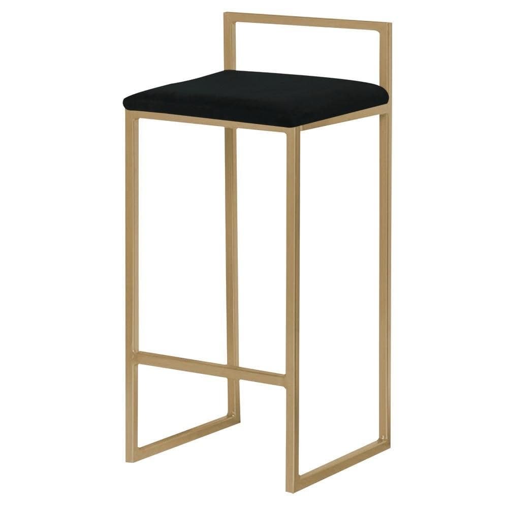 Banqueta Decorativa Selena Base Gold Suede Preto G41 - Gran Belo