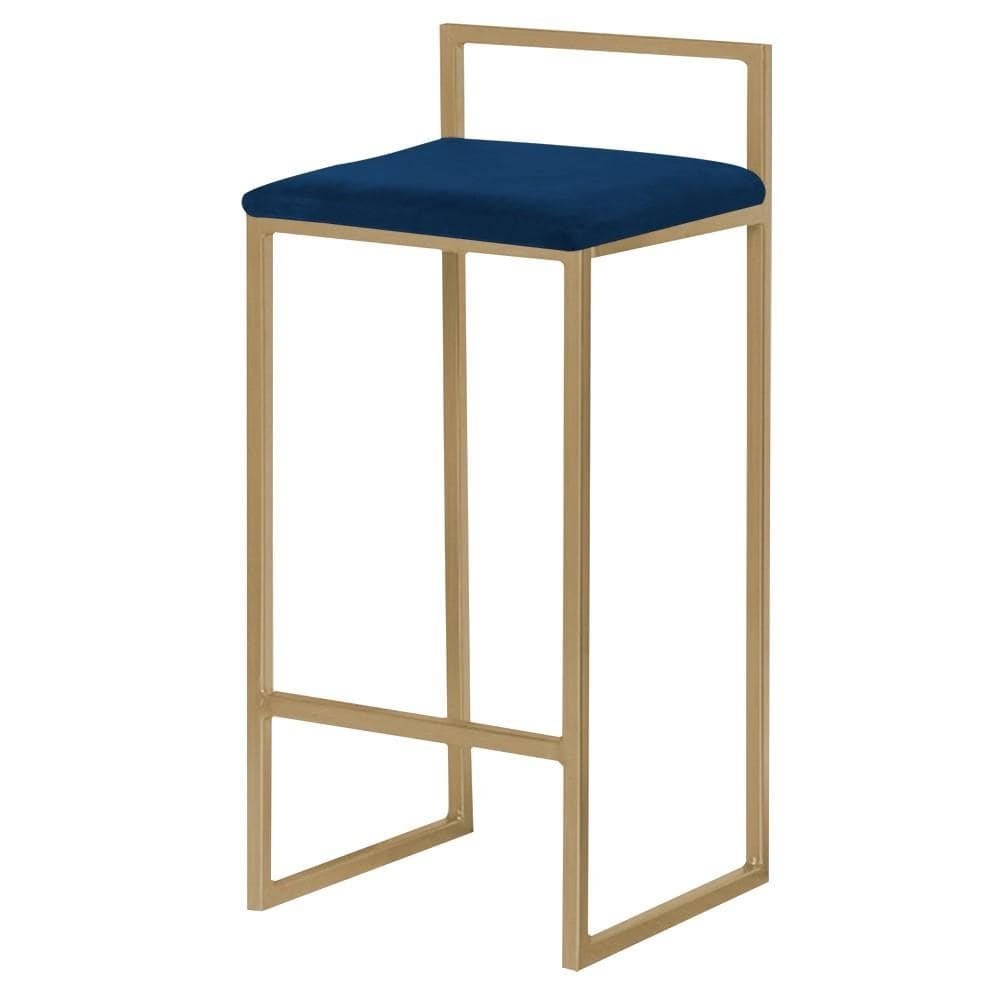 Banqueta Decorativa Selena Base Gold Veludo Azul G41 - Gran Belo