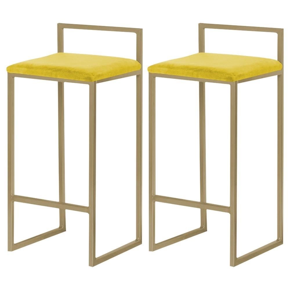 Kit 2 Banqueta Decorativa Selena Base Gold Suede Amarelo G41 - Gran Belo