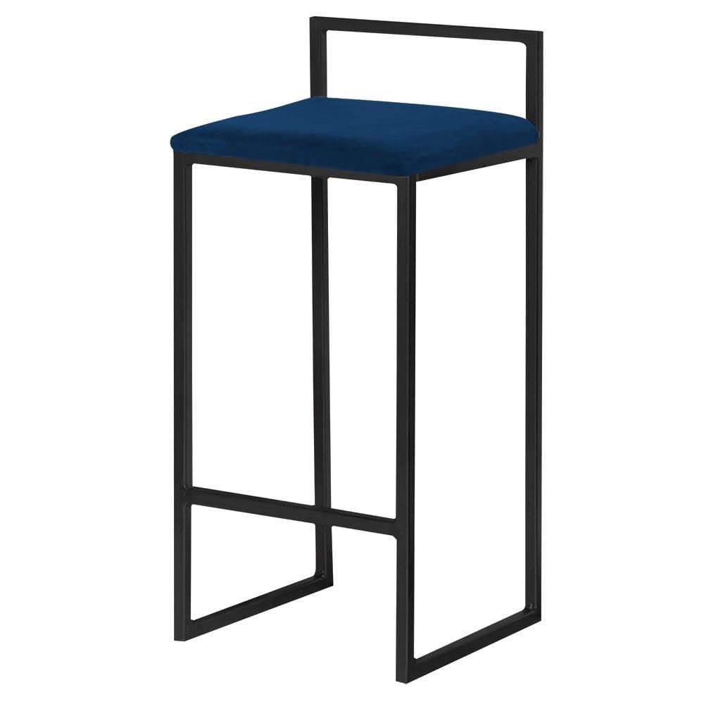 Banqueta Decorativa Selena Base Preta Veludo Azul G41 - Gran Belo