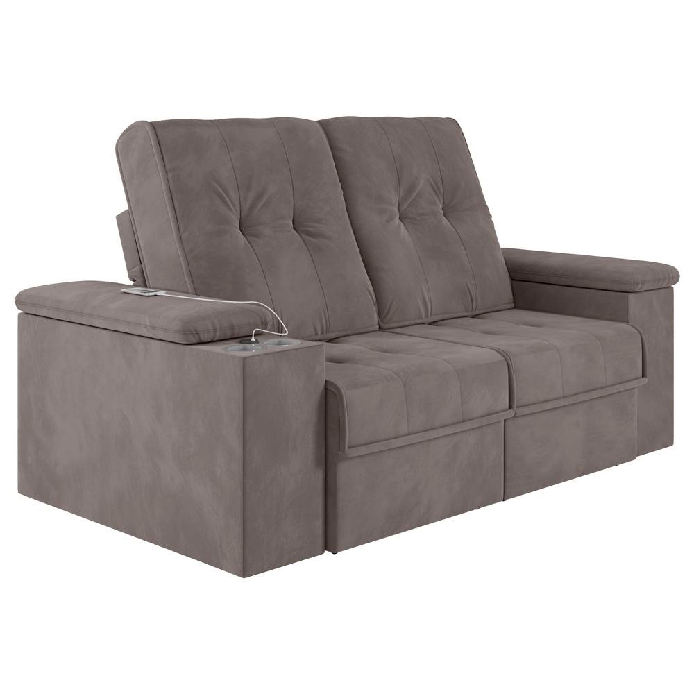 Sofa 4 Lugares Retratil e Reclinavel com USB Sala de Estar Calvin 257cm Veludo Avela G46 -