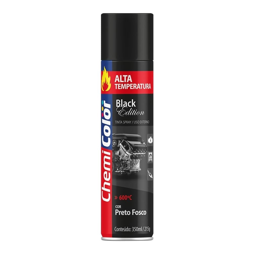 Tinta Spray Alta Temperatura Preto Fosco 350ml - Chemicolor