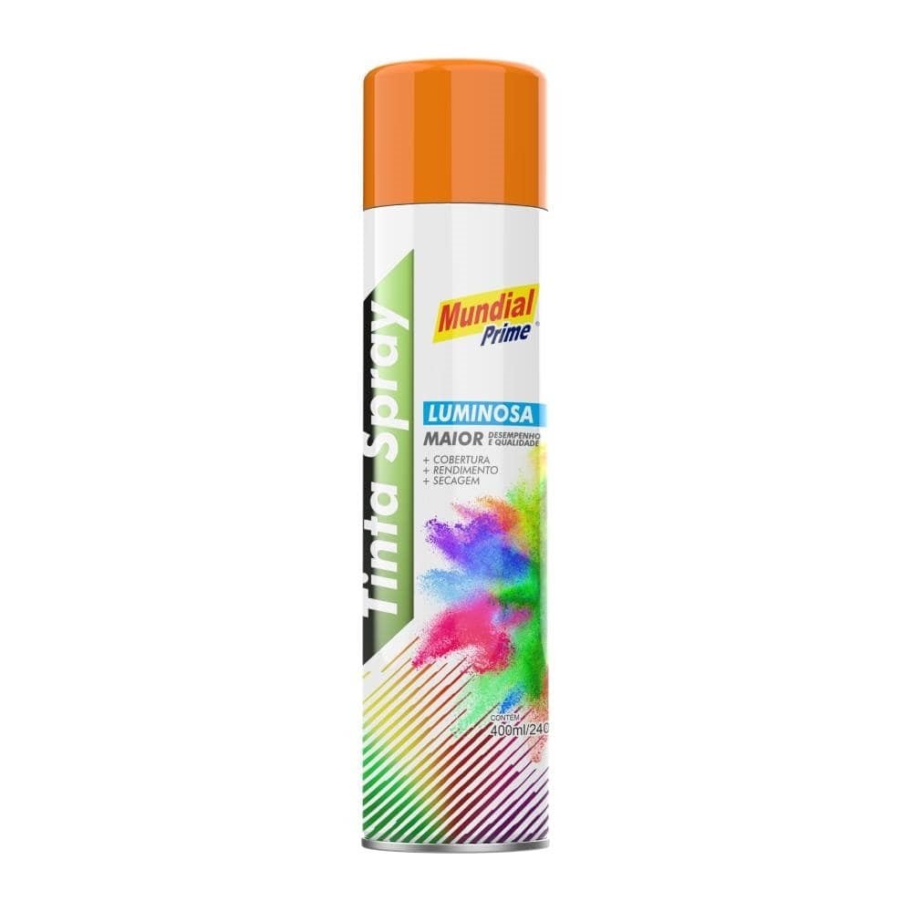 Tinta Spray Mundial Prime Luminosa Laranja 400ml