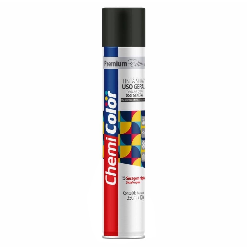 Tinta Spray Chemicolor Uso Geral Preto Fosco 250ml