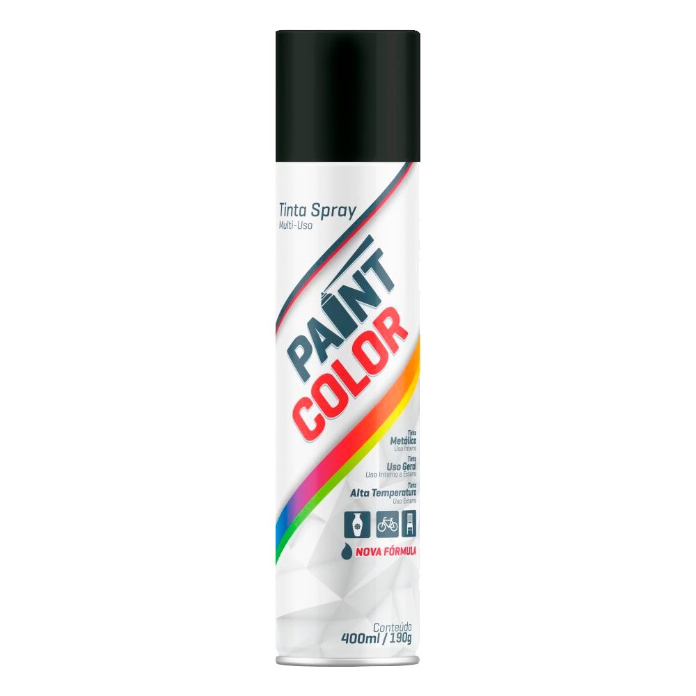 Tinta Spray Paintcolor Uso Geral Preto Brilhante 400ml
