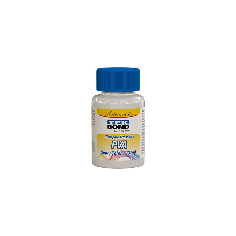 Tinta PVA para Artesanato Tekbond Super Color Branco 37ml - Embalagem com 12 Unidades