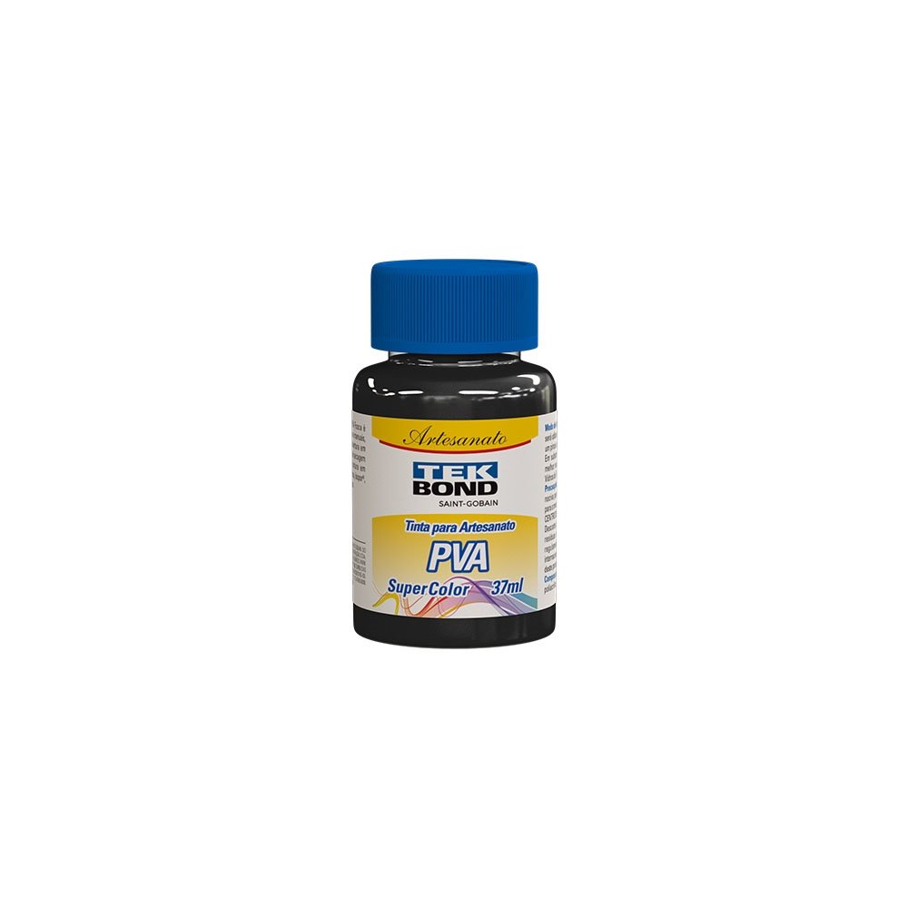 Tinta PVA para Artesanato Tekbond Super Color Preto 37ml - Embalagem com 12 Unidades