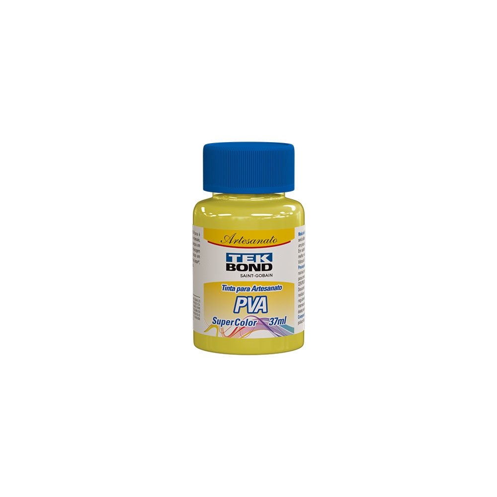 Tinta PVA para Artesanato Tekbond Super Color Amarelo Siciliano 37ml - Embalagem com 12 Unidades