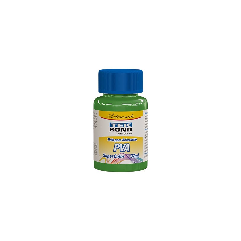 Tinta PVA para Artesanato Tekbond Super Color Verde Grama 37ml - Embalagem com 12 Unidades