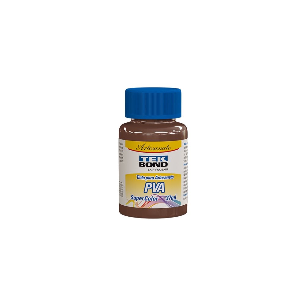 Tinta PVA para Artesanato Tekbond Super Color Chocolate 37ml - Embalagem com 12 Unidades