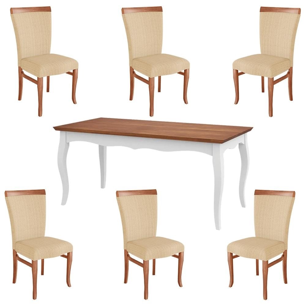 Conjunto Mesa Gallia 200cm com 6 Cadeiras Orfeu Poliéster Branco/Imbuía G42 - Gran Belo