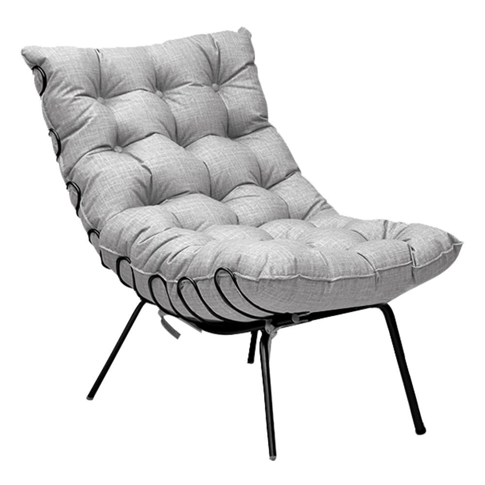 Conjunto Decorativo Poltrona e Puff Abel Base de Ferro Preto Linho Cinza G41 - Gran Belo