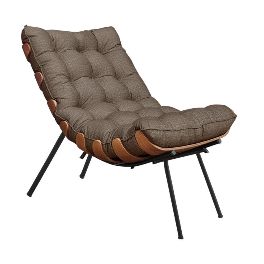 Poltrona Decorativa Sala de Estar Abel Base de Madeira Preto Linho Marrom G41 - Gran Belo