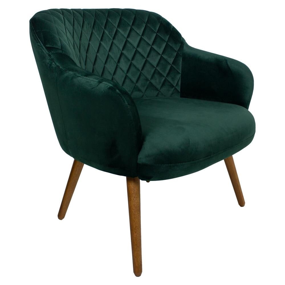 Poltrona Decorativa Kitana Pés Madeira Palito Veludo Verde G15 - Gran Belo