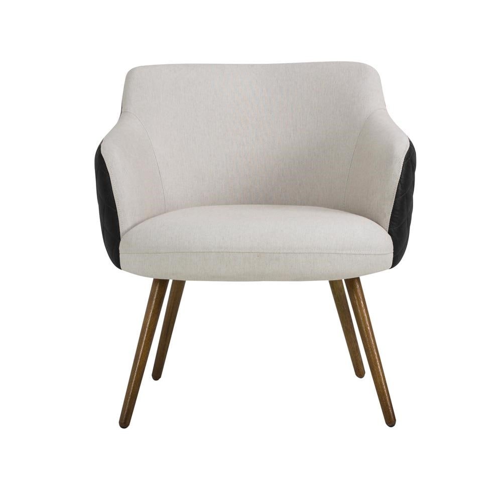 Kit 2 Poltronas Decorativas Kitana Pes Palito PU Sintetico/Linho Preto/Areia G15 - Gran Be