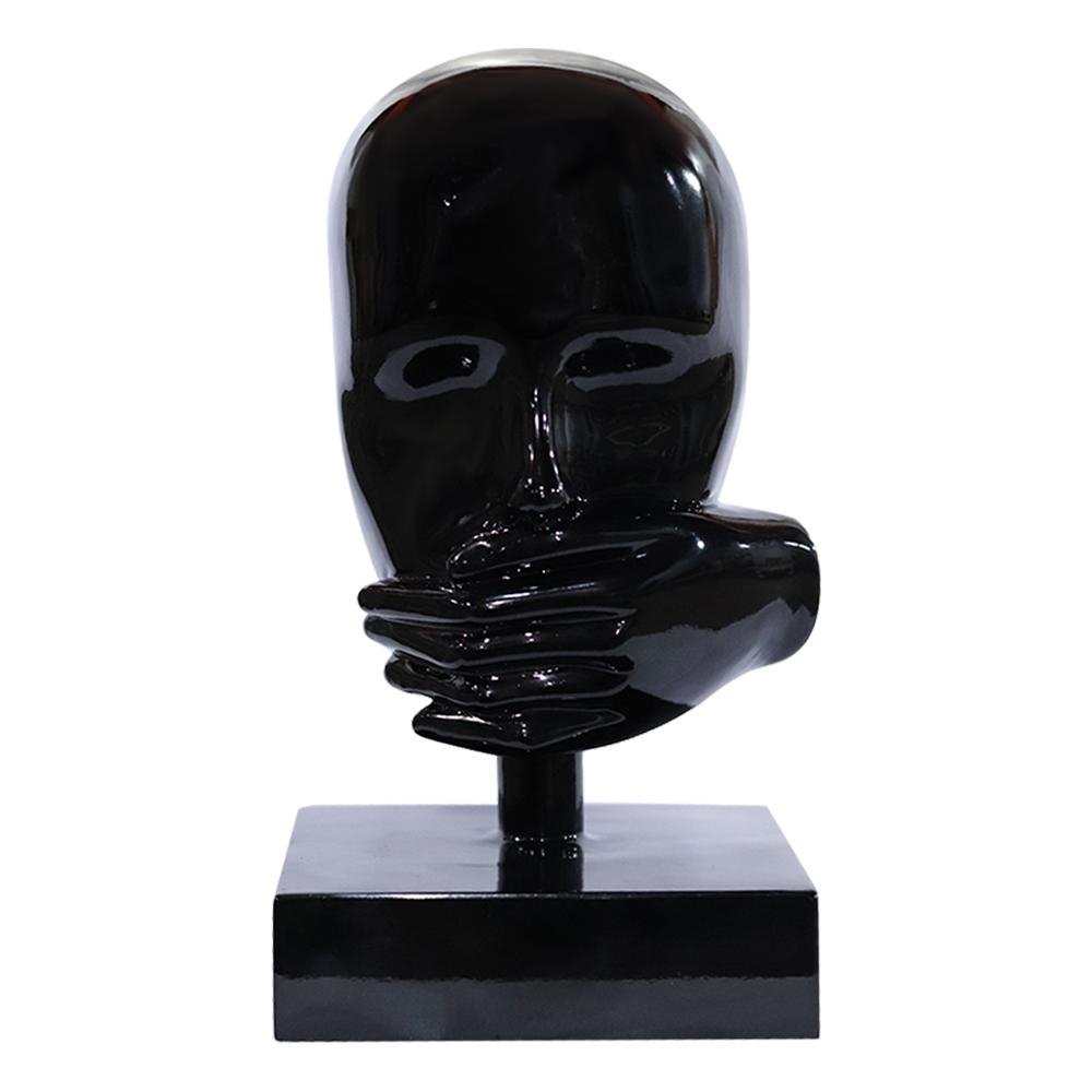 Escultura Decorativa Mascara Rosto Silencio Preto G07 - Gran Belo