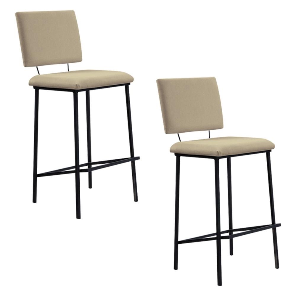 Kit 2 Banquetas Fixa Decorativa Base de Aco Marcius Linho Bege G17 - Gran Belo