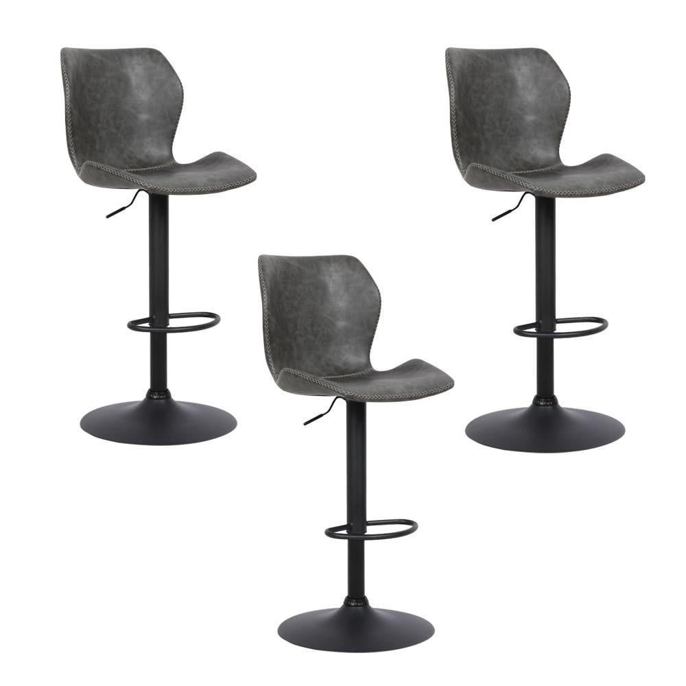 Kit 3 Banquetas Base em Aço Giratória Naboo Com Regulagem de Altura PU Cinza Chumbo G56 -