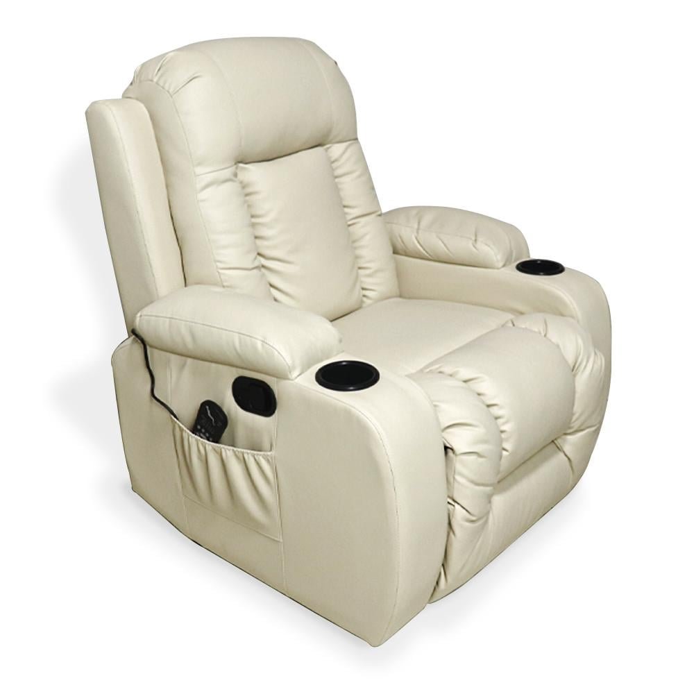 Poltrona do Papai Reclinável Sala de Cinema Massagem Balanço Giratória Austin PU Bege G31