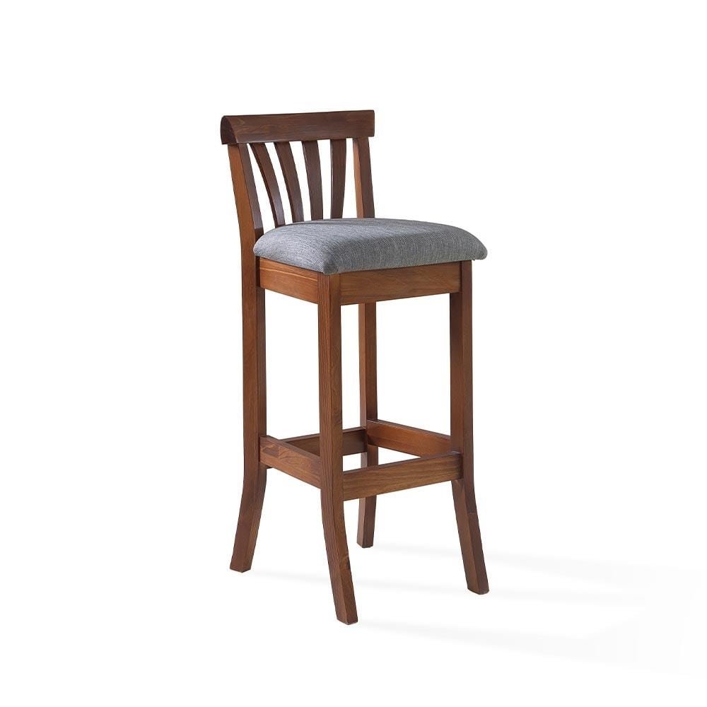 Kit 4 Banquetas Alta Madeira Maciça Bakeri Linho Cinza/Imbuia G42 - Gran Belo