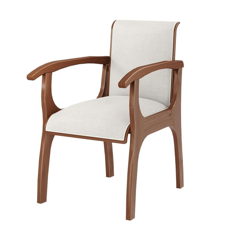 Kit 3 Cadeiras Decorativa Sala de Jantar Madeira Maciça Pedri com Braço Linho Off White/Im