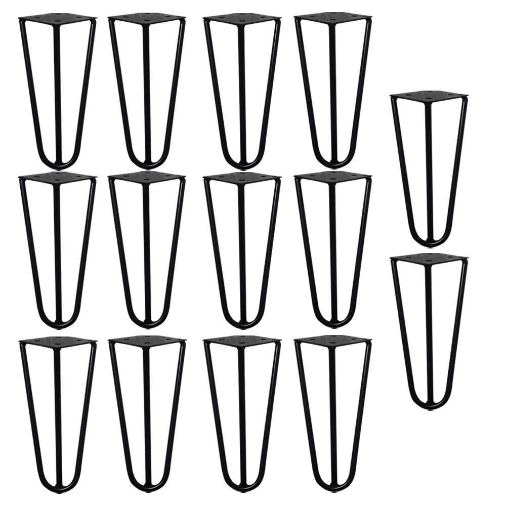 Kit 14 Pes de Metal 15 CM Hairpin Legs Mesas de Centro Puffs Preto G41