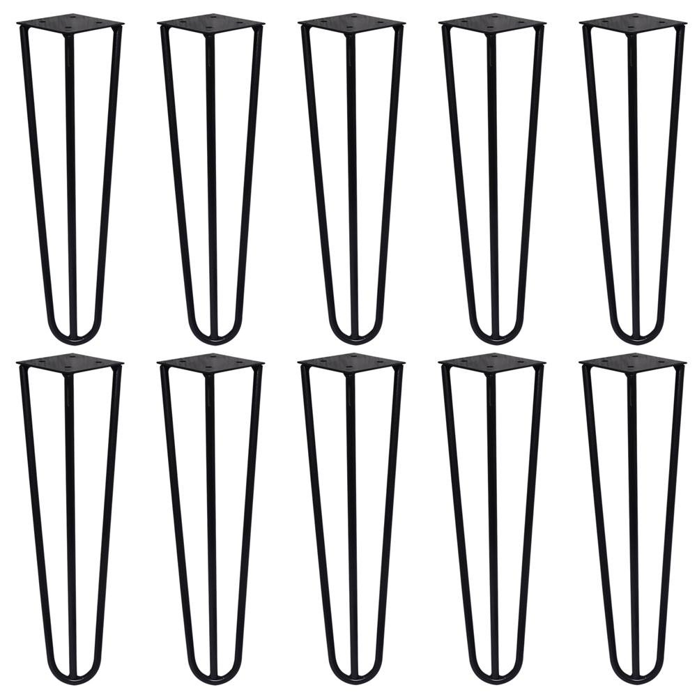 Kit 10 Pes de Metal 30 CM Hairpin Legs Mesa de Canto Rack e Puffs Preto G41