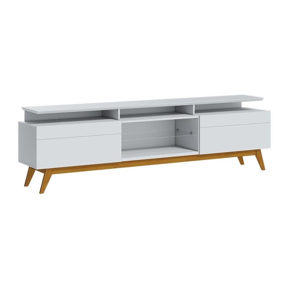 Rack Bancada 2 Gavetas com Nicho 218cm Amy Branco Acetinado G29 - Gran Belo