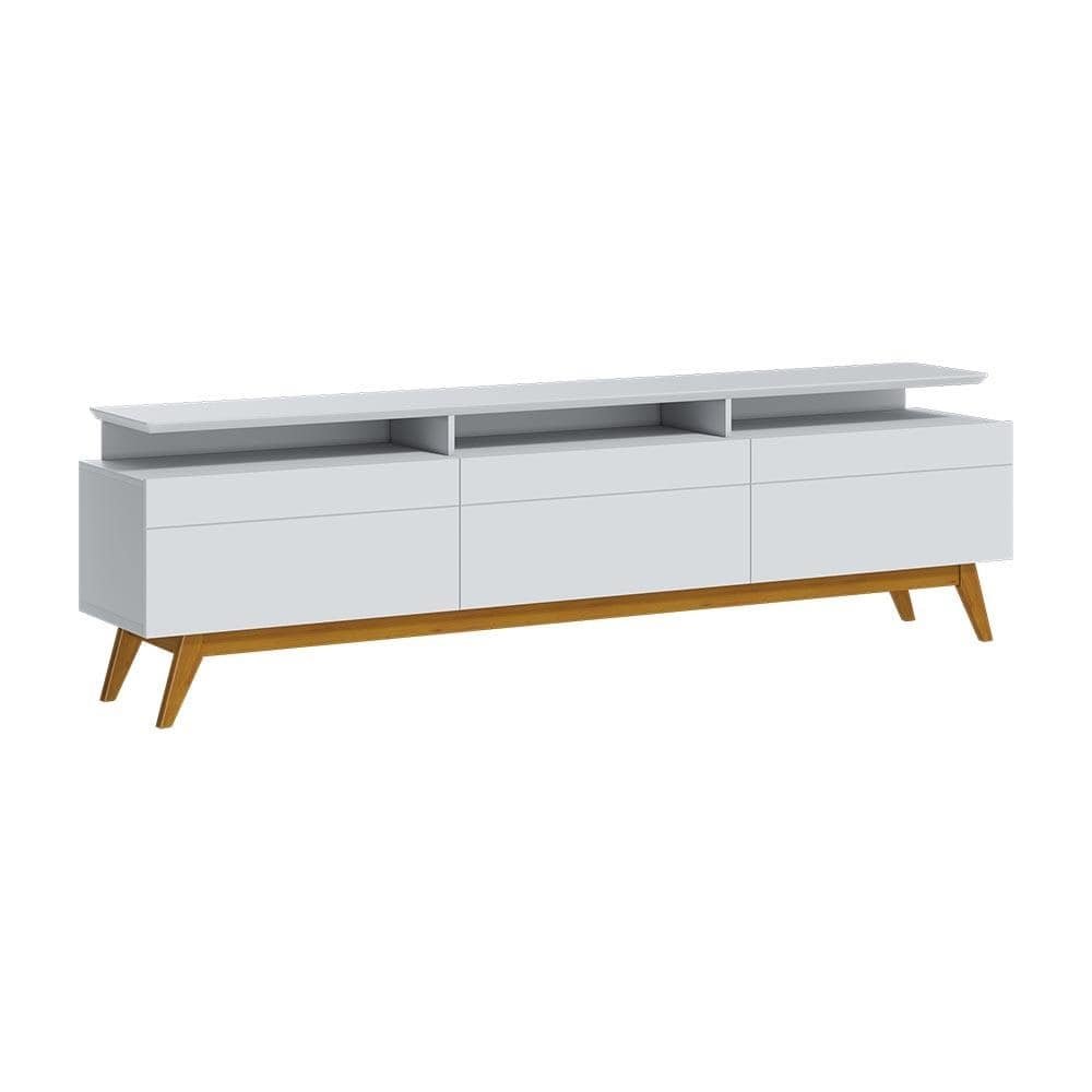 Rack Bancada 3 Gavetas com Nicho 180cm Amy Branco Acetinado G29 - Gran Belo