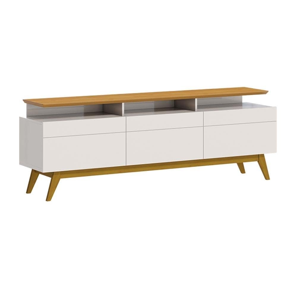 Rack Bancada 3 Gavetas com Nicho 180cm Amy Off White/Nature G29 - Gran Belo
