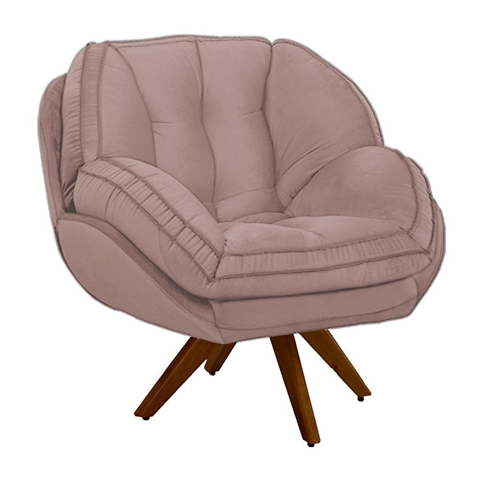 Poltrona Decorativa Base em Madeira Giratoria Giroud Veludo Rose G33 - Gran Belo