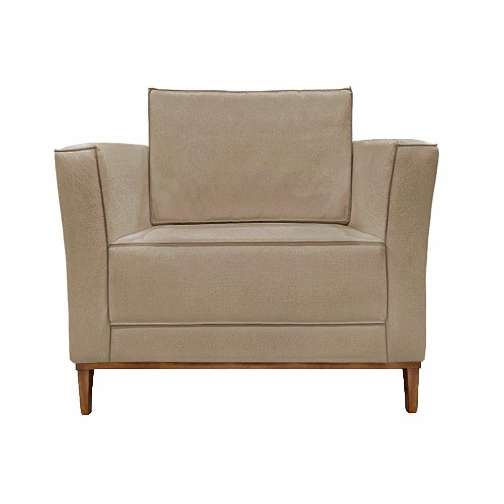 Kit 2 Poltronas Decorativas Pes em Madeira Tarantino Linho Bege G63 - Gran Belo