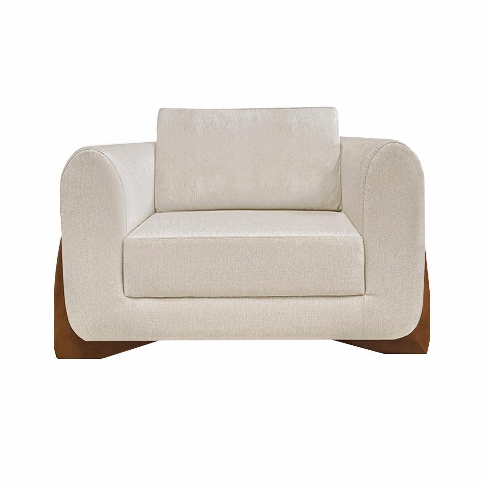 Kit 2 Poltronas Decorativas Pes em Madeira Buzz Linho Perola G63 - Gran Belo