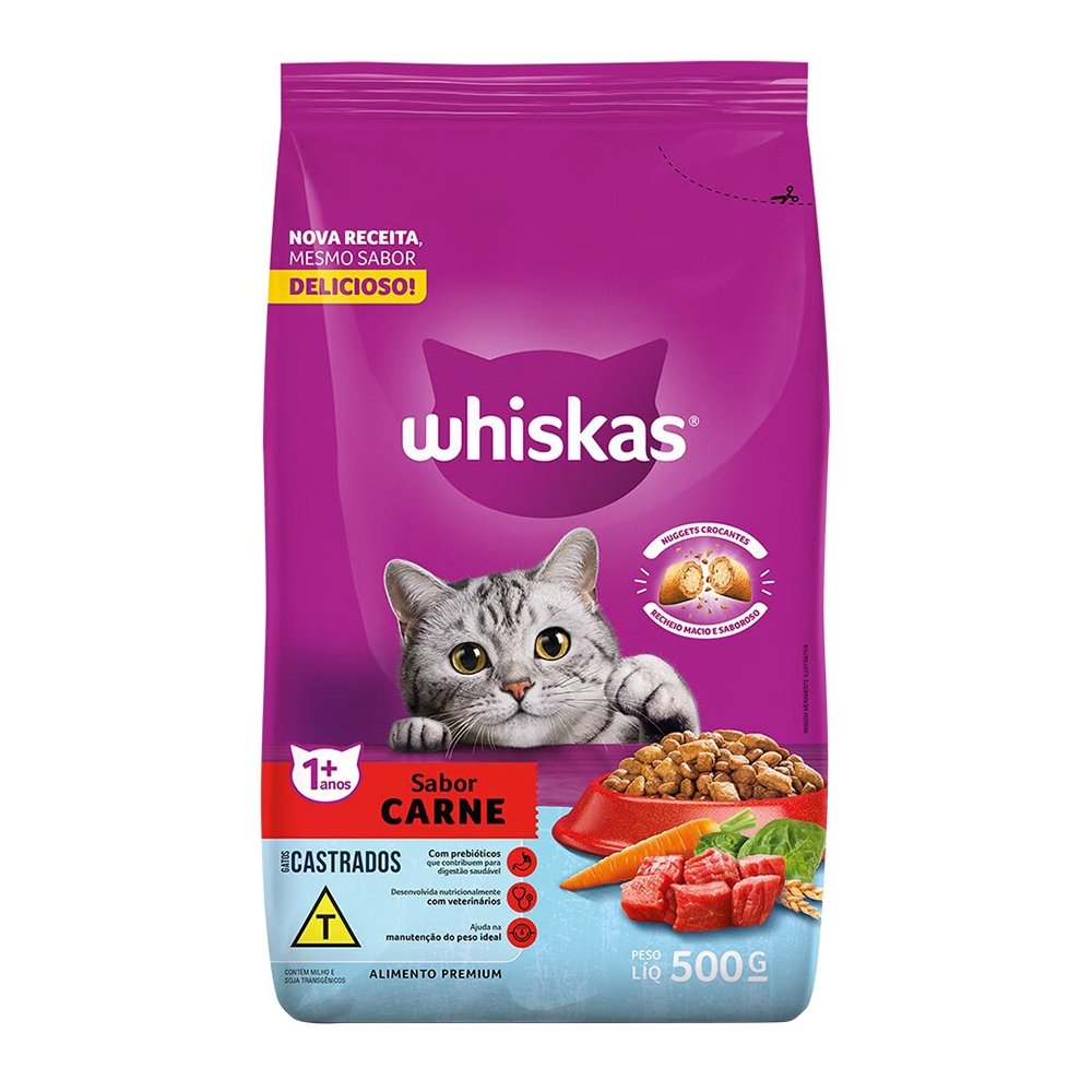 Ração Whiskas Gatos Castrados Carne 500g