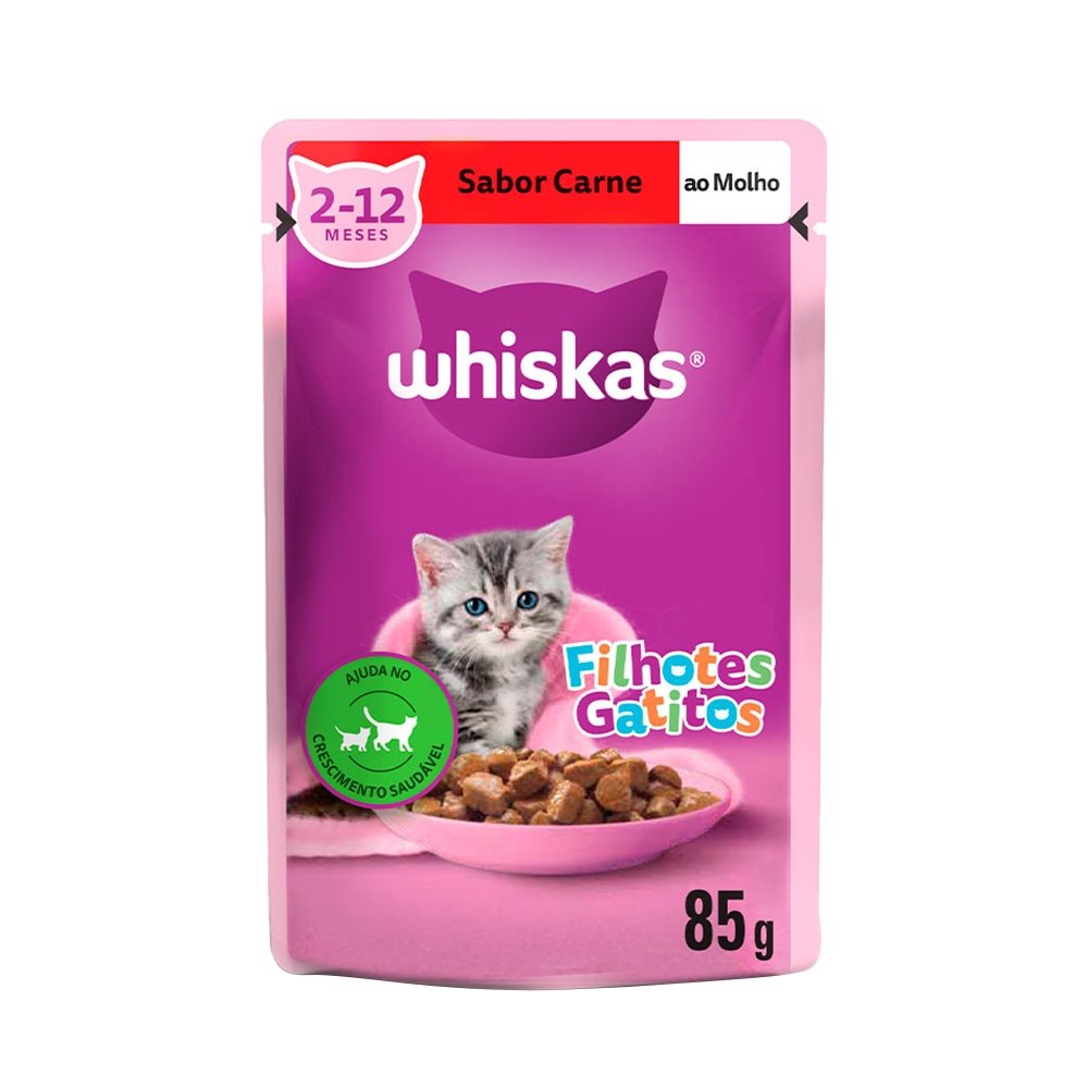 Ração para Gato Whiskas Filhote Sachê Carnes 85g - Embalagem com 20 Unidades