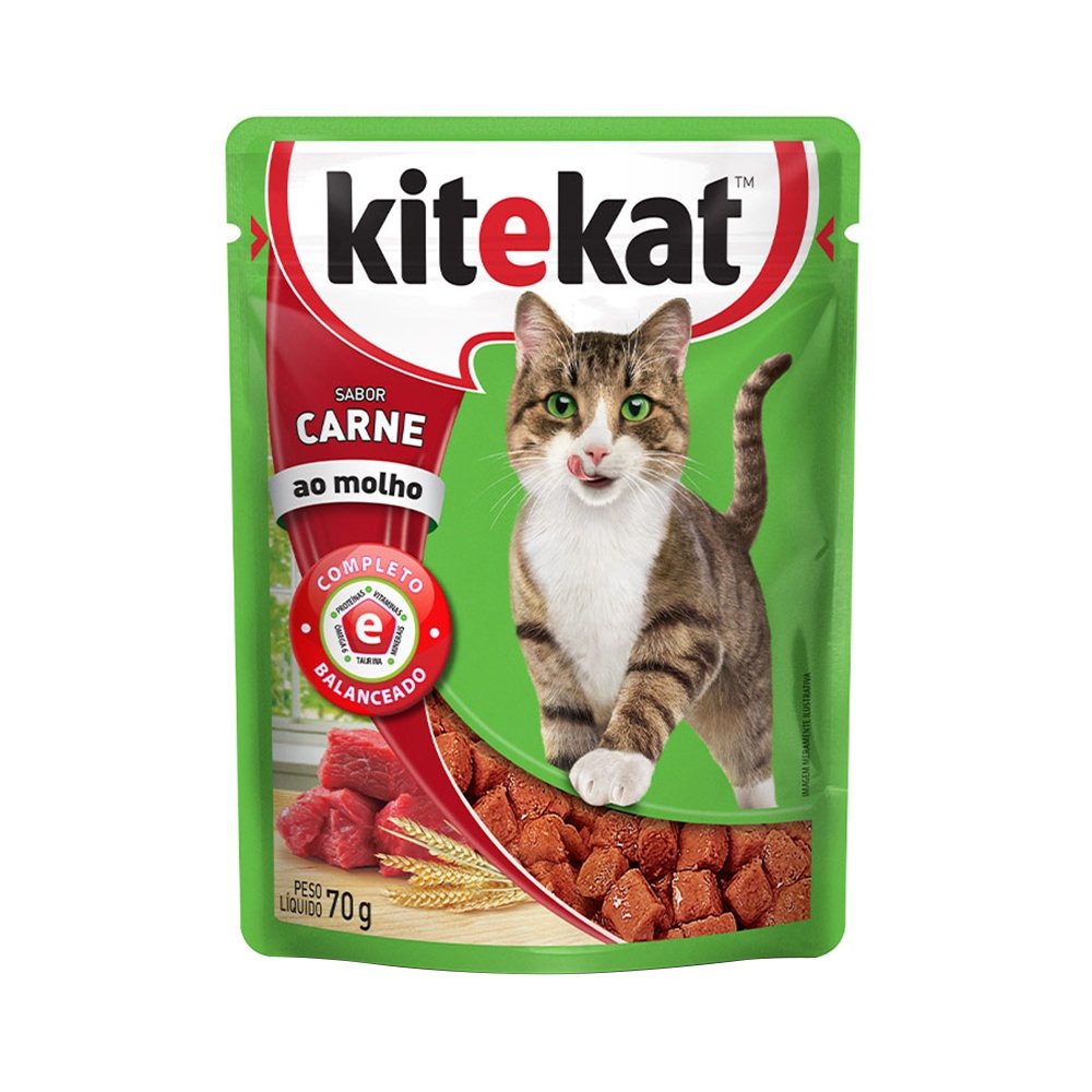 Ração Kitekat Carne Adulto 70g - Embalagem com 24 Unidades