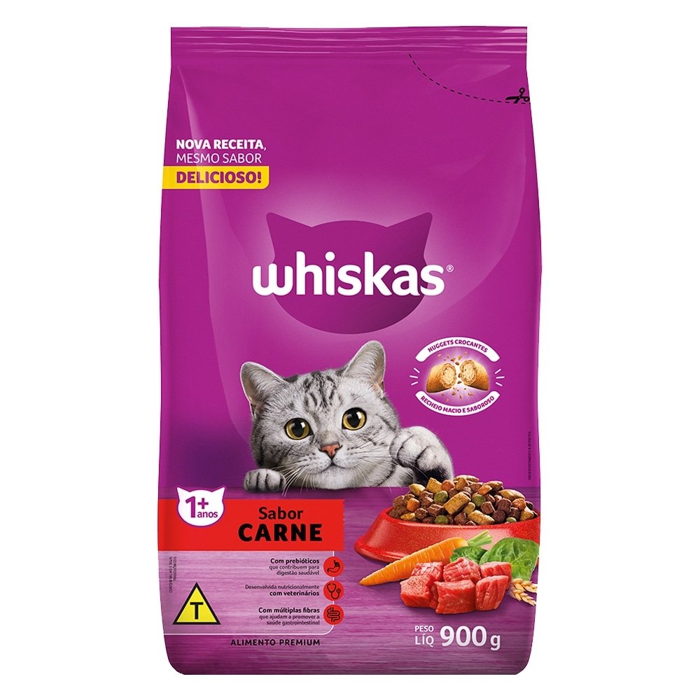 Ração Whiskas Premium Adulto Carne 900g